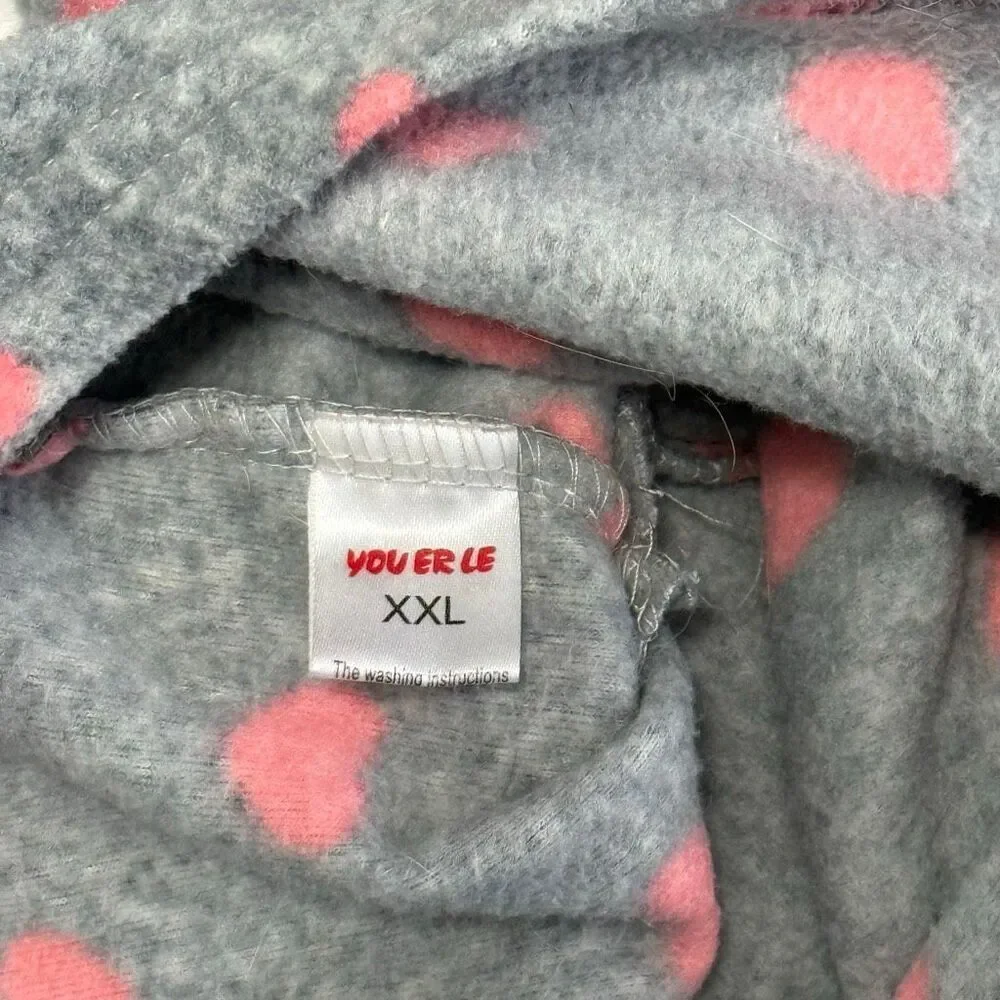 Fleece Dog Top Shirt Sweater Gray Pink Hearts Sz S